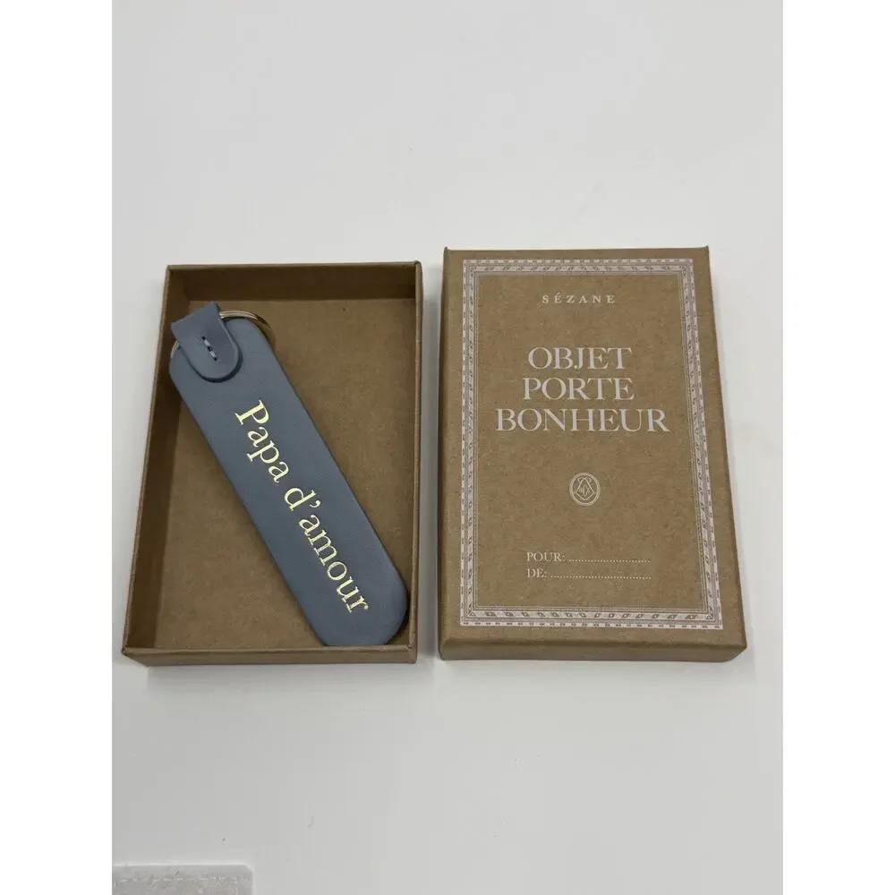 Sezane Keychain Papa D'amour Storm Blue Leather Keychain Father's Day Gift NIB